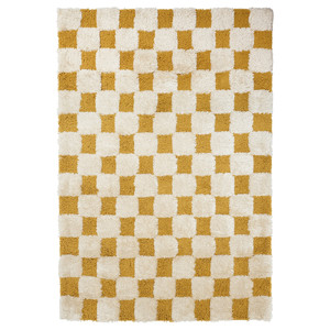 RULLBANA Rug, high pile, off-white/dark yellow, 133x195 cm