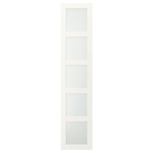 BERGSBO Door with hinges, frosted glass, white, 50x229 cm