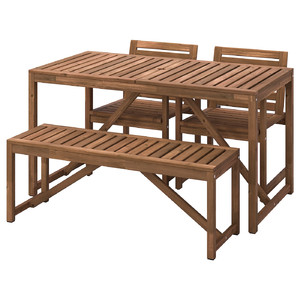 NÄMMARÖ Table+2 chairs+ bench, outdoor, light brown stained, 140 cm