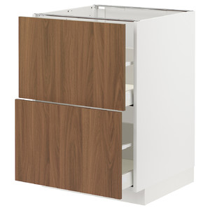 METOD / MAXIMERA Base cb 2 fronts/2 high drawers, white/Tistorp brown walnut effect, 60x60 cm