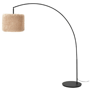 LERGRYN / SKAFTET Floor lamp base, arched, beige/black