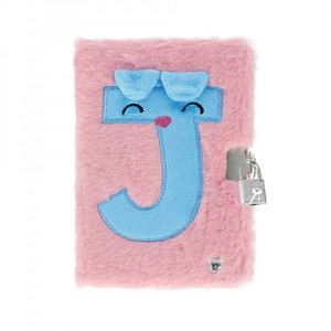 Plush Notebook Diary "J", pink