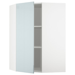 METOD Corner wall cabinet with shelves, white/Kallarp light grey-blue, 68x100 cm