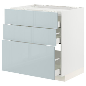 METOD / MAXIMERA Base cab f hob/3 fronts/3 drawers, white/Kallarp light grey-blue, 80x60 cm