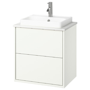 HAVBÄCK / ORRSJÖN Wash-stnd w drawers/wash-basin/tap, white/white marble effect, 62x49x71 cm
