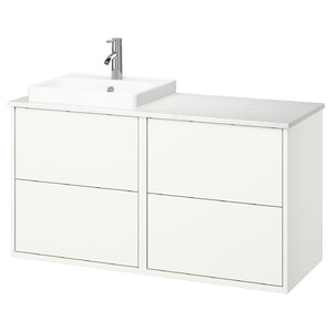 HAVBÄCK / ORRSJÖN Wash-stand/wash-basin/tap, white/white marble effect, 122x49x71 cm