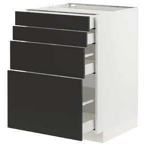 METOD / MAXIMERA Base cab 4 frnts/4 drawers, white/Nickebo matt anthracite, 60x60 cm