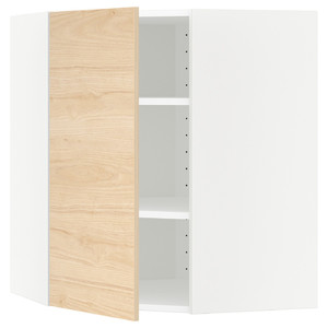 METOD Corner wall cabinet with shelves, white, Askersund light ash effect ash, 68x80 cm