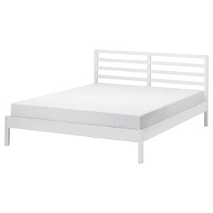 TARVA Bed frame, white stained/Lindbåden, 140x200 cm