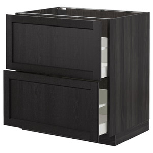 METOD / MAXIMERA Base cb 2 fronts/2 high drawers, black/Lerhyttan black stained, 80x60 cm