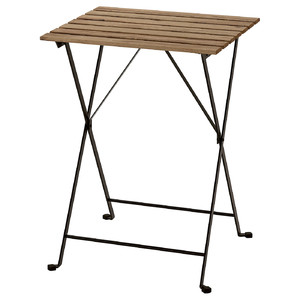 TÄRNÖ Table, outdoor, black acacia, steel grey-brown stained light brown stained, 55x54 cm