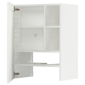 METOD Wall cb f extr hood w shlf/door, white Enköping/white wood effect, 60x80 cm