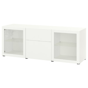 BESTÅ Storage combination with drawers, white Lappviken, Sindvik white clear glass, 180x42x65 cm