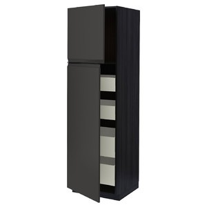 METOD / MAXIMERA Hi cab w 2 doors/4 drawers, black/Upplöv matt anthracite, 60x60x200 cm