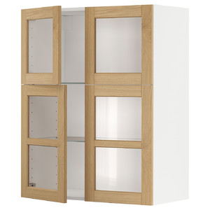 METOD Wall cabinet w shelves/4 glass drs, white/Forsbacka oak, 80x100 cm