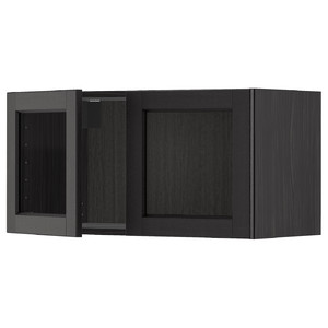 METOD Wall cabinet with 2 glass doors, black/Lerhyttan black stained, 80x40 cm