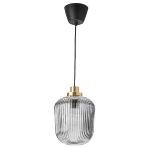 SOLKLINT Pendant lamp, brass, grey clear glass, 22 cm