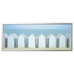 BJÖRKSTA Picture with frame, beach huts/aluminium-colour, 140x56 cm