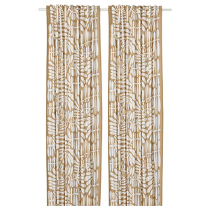 MAJSMOTT Curtains, 1 pair, beige/white, 145x300 cm