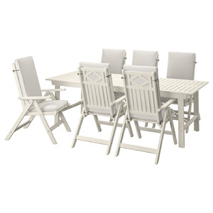 BONDHOLMEN Table+6 reclining chairs, outdoor, white/beige/Frösön/Duvholmen beige