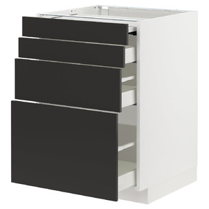 METOD / MAXIMERA Bc w pull-out work surface/3drw, white/Nickebo matt anthracite, 60x60 cm