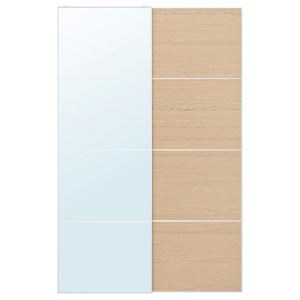 AULI / MEHAMN Pair of sliding doors, mirror glass/double sided white stained oak eff clear glass, 150x236 cm