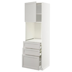METOD / MAXIMERA High cab f oven w door/3 drawers, white/Lerhyttan light grey, 60x60x200 cm