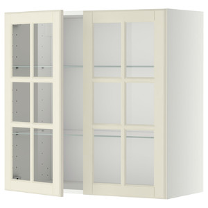 METOD Wall cabinet w shelves/2 glass drs, white/Bodbyn off-white, 80x80 cm