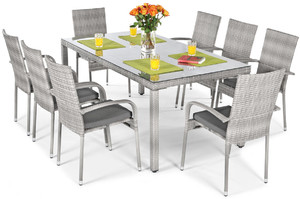Large Outdoor Dining Furniture Set for 8 people MALAGA, grey