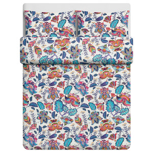 VITKNAVEL Duvet cover and 2 pillowcases, flower/multicoloured , 200x200/50x60 cm