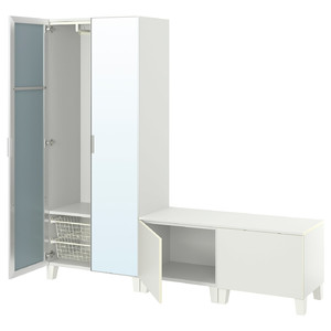 PLATSA Wardrobe with 4 doors, white STRAUMEN mirror glass /FONNES white, 200x42x191 cm