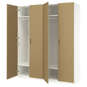 PAX / TONSTAD Wardrobe combination, white/oak veneer, 200x60x236 cm