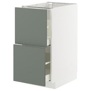 METOD / MAXIMERA Base cb 2 fronts/2 high drawers, white/Nickebo matt grey-green, 40x60 cm