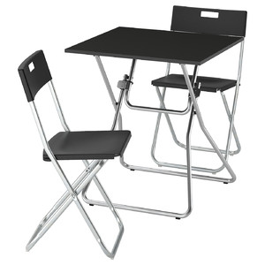 GUNDE / GUNDE Table and 2 folding chairs, folding black/black, 67x67 cm