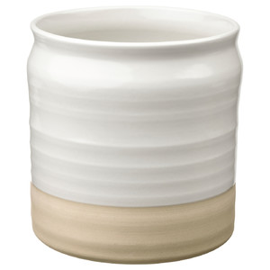 FALLENHET Vase, light grey-brown/white, 21 cm
