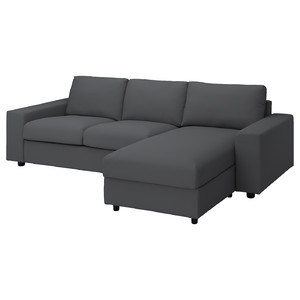 VIMLE 3-seat sofa with chaise longue, with wide armrests/Hallarp grey