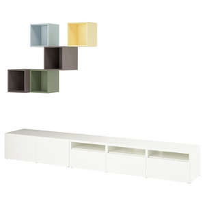 BESTÅ / EKET Cabinet combination for TV, white/pale yellow, 180x42x170 cm