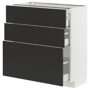 METOD / MAXIMERA Base cabinet with 3 drawers, white/Nickebo matt anthracite, 80x37 cm