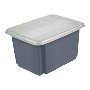 GoodHome Storage Box with Lid Burnham 15 l, grey