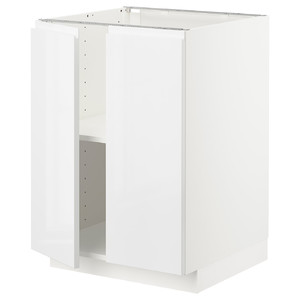 METOD Base cabinet with shelves/2 doors, white/Voxtorp high-gloss/white, 60x60 cm