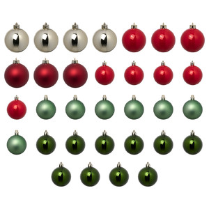 VINTERFINT Decoration bauble, set of 32, green/mixed colours