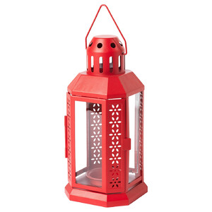 ENRUM Lantern for tealight, in/outdoor red, 22 cm
