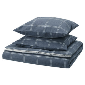 LINDDVÄRGMAL Duvet cover and 2 pillowcases, blue/check, 200x200/50x60 cm