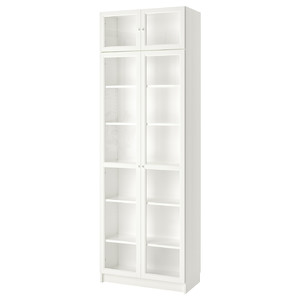 BILLY / OXBERG Bookcase w height extension ut/drs, white/glass, 80x42x237 cm