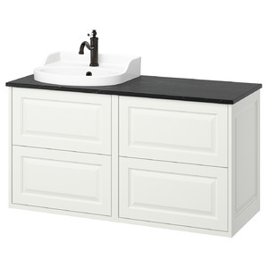 TÄNNFORSEN / RUTSJÖN Wash-stand/wash-basin/tap, white/black marble effect, 122x49x76 cm