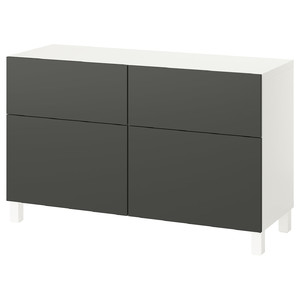 BESTÅ Storage combination w doors/drawers, white/Lappviken/Stubbarp dark grey, 120x42x74 cm