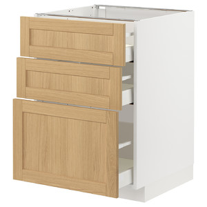METOD / MAXIMERA Base cabinet with 3 drawers, white/Forsbacka oak, 60x60 cm