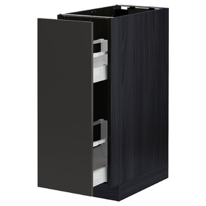 METOD / MAXIMERA Base cabinet/pull-out int fittings, black/Nickebo matt anthracite, 30x60 cm