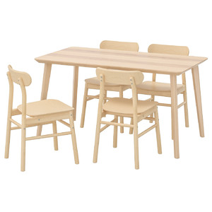 LISABO / RÖNNINGE Table and 4 chairs, ash veneer, birch, 140x78 cm