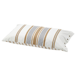 LAPPDUNÖRT Pillowcase, white/brown/striped, 50x60 cm